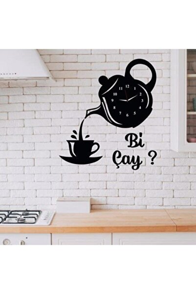 10kdekor Dekoratif Ahşap Mutfak Ve Cafe Duvar Saati - Bi Çay Yazılı Kafe-saat...
