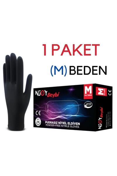 Beybi Njoy Pudrasız Siyah Nitril Eldiveni (m) Beden 100 Adet