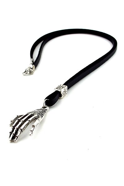 Solfera Metal Skeleton Hand Fingers Black Leather Men Necklace Q0587