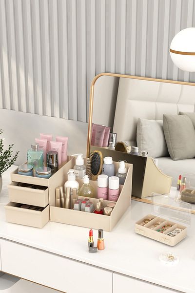 DOVİHOME Οργάνωση μακιγιάζ και θήκη αποθήκευσης καλλυντικών σετ 2 κρέμας