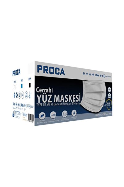 PROCA Tek Kullanımlık 3 Katlı Telli Cerrahi Maske 50'li Paket