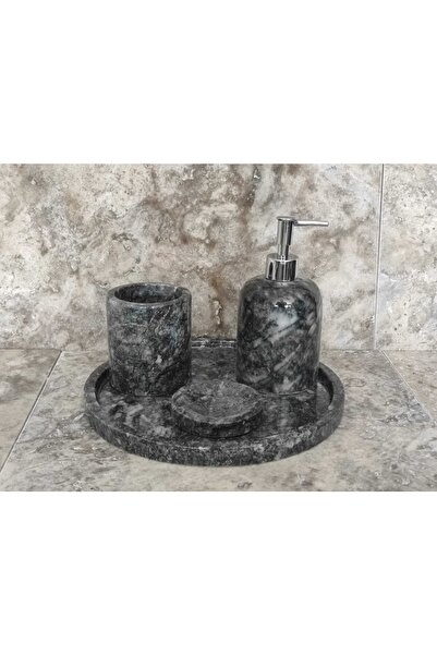 Polen Stone Set de baie din marmură alb-negru, 4 piese