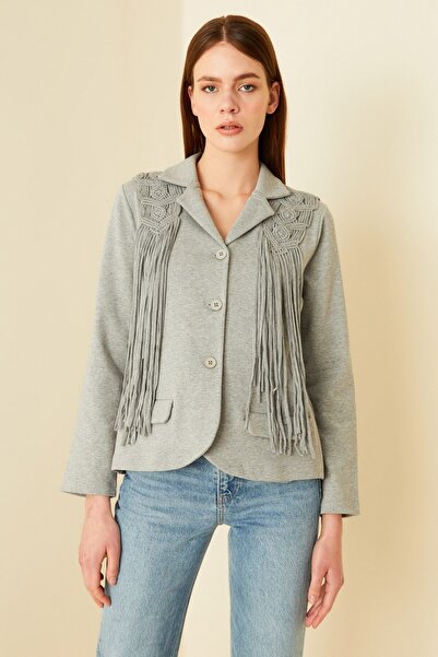 Hanna's by Hanna Darsa Kadın Gri Makrome Detaylı Klasik Ceket