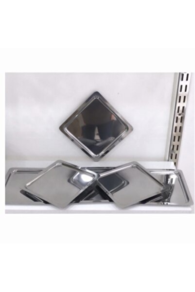 Elzem Paslanmaz Çelik 6 Lı Kare Servis Ve Sunum Tepsisi Lüx Sunum