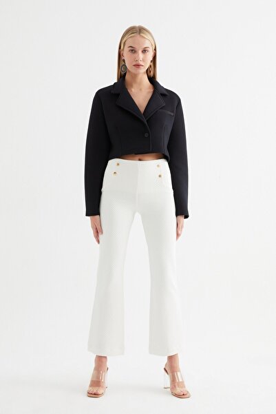 Hanna's by Hanna Darsa Kadın Beyaz Beli Lastikli 3 Iplik Örme Pantolon