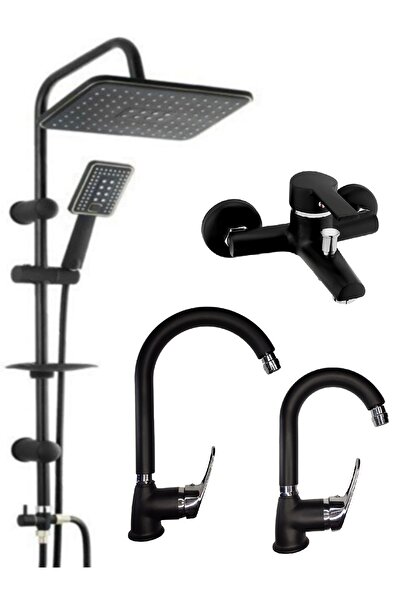 ARMİLLA ARMATÜR Siyah Krom 4’lü Full Set Robot Duş Banyo Bataryası Banyo Lava...