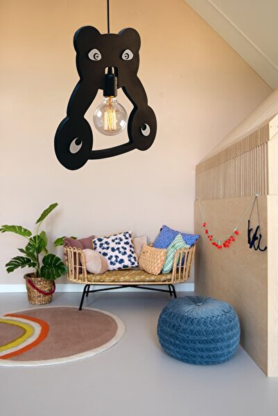 UTKU TASARIM Panda Ahşap Çocuk Bebek Odası Avize Dekoratif Sarkıt Ahşap Lüks Rustik Modern Dekoratif Lamba