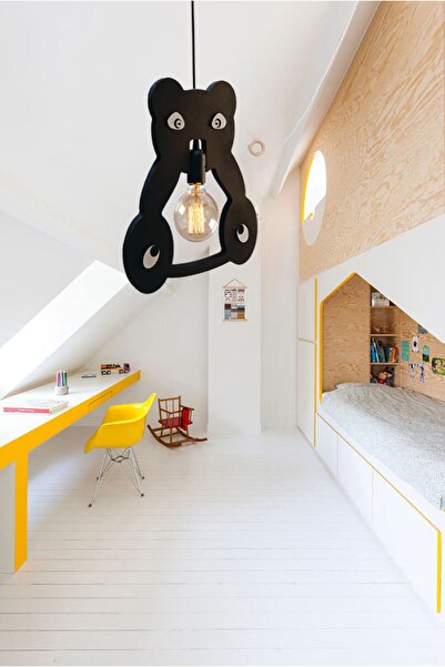 UTKU TASARIM Panda Ahşap Çocuk Bebek Odası Avize Dekoratif Sarkıt Ahşap Lüks Rustik Modern Dekoratif Lamba