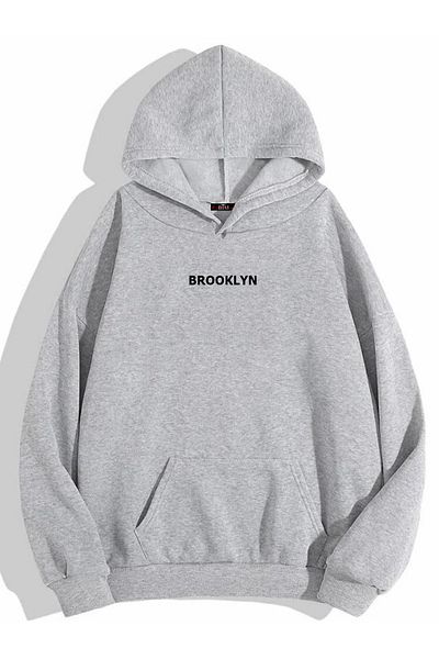 Buğraterzimoda Φούτερ Brooklyn Grey με κουκούλα και τσέπη καγκουρό