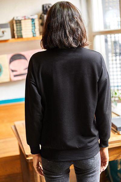 Olalook Women's Black Manga Character Skirt Slit Oversize Sweatshirt SWT-19000564