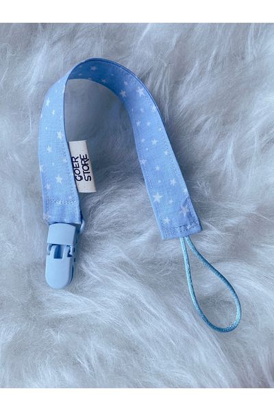 GOER STORE Soft Blue 100% Cotton Baby Pacifier Strap with Star Detail