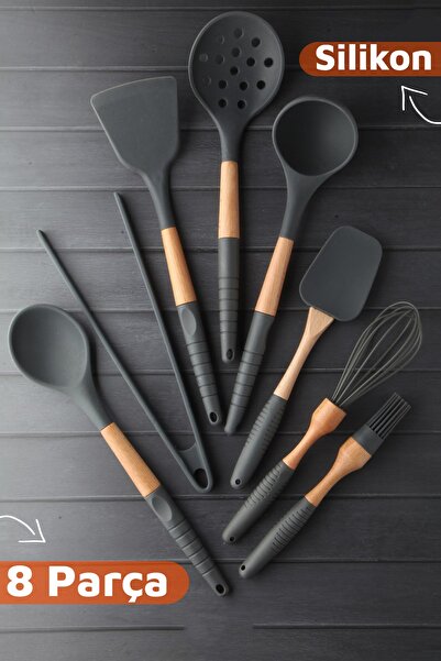 Turnberry 8 Parça Bambu Saplı Silikon Servis Seti Ve Hazırlık Seti Gri