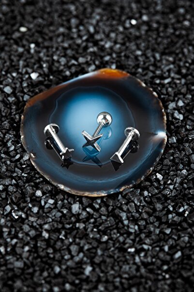 Valhalla Cerrahi Çelik Tragus Kıkırdak Kuzey Yıldızı 3'lü Set Piercing