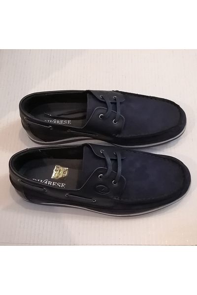 D By Divarese Unisex Genuine Leather Nubuck Combination Navy Blue Soft Rubber Sole Lace Up Shoes