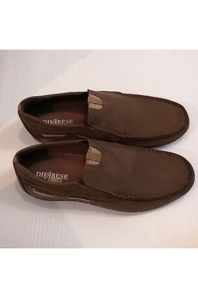 D By Divarese Unisex Genuine Leather Nubuck Brown Elastic Piping Soft Rubber Sole Loafer
