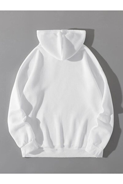 trendgar Λευκή κουκούλα Unisex Oversize φούτερ - 3 κλωστές