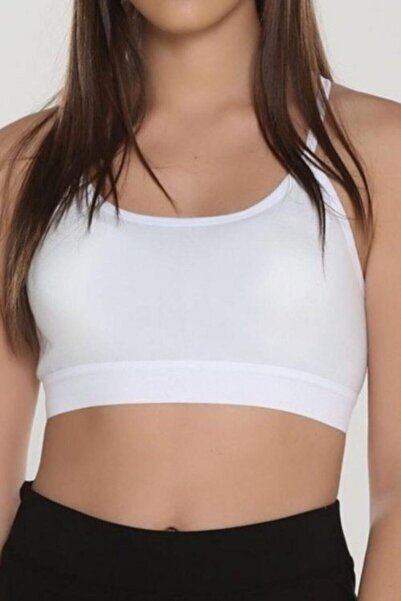 Adeniz Women's White Cross Thin Rope Strap Supported Sports Bra