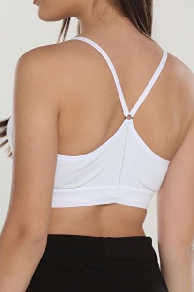 Adeniz Women's White Cross Thin Rope Strap Supported Sports Bra