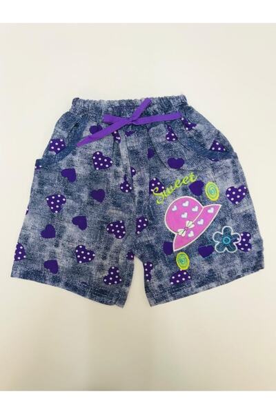 Baby Slon Kids Clup Yazlık Kot Desenli Kalpli Kız Çocuk Şort