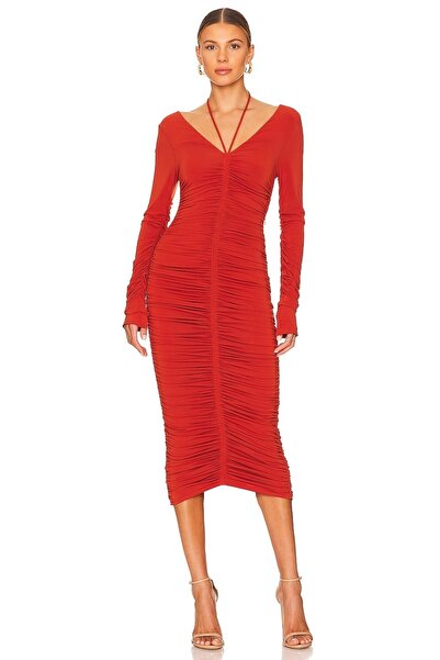 By Kul Design Γυναικείο φόρεμα με κορδόνια σε κόκκινο χρώμα