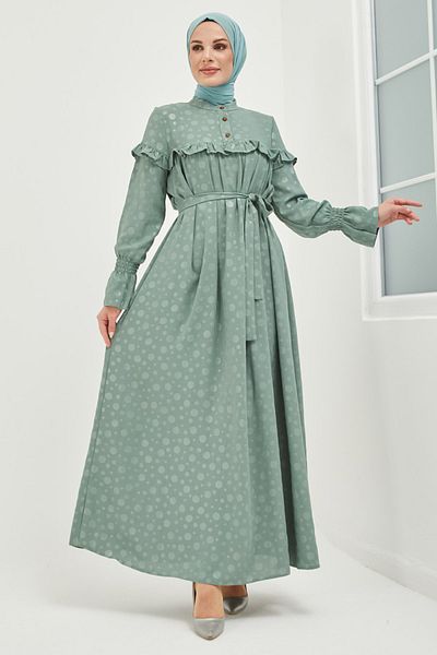 Feiza Collection Patterned Hijab Dress - Mint