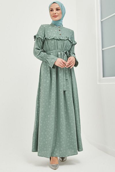 Feiza Collection Patterned Hijab Dress - Mint
