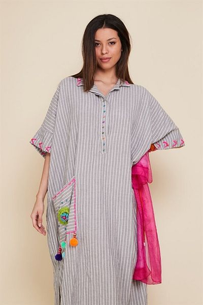 ZTO Ethnic Handcrafted Embroidery Detail Casual Dress
