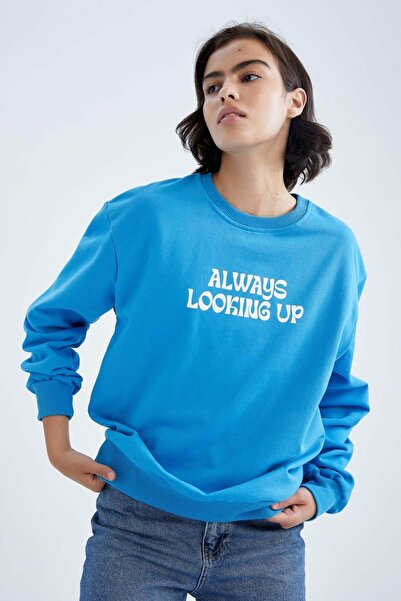 DeFacto Regular Fit Bisiklet Yaka Baskılı Sweatshirt Y1250AZ22WN