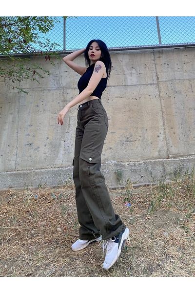 Touz Y2k Streetwear - Pantaloni cargo unisex verde kaki