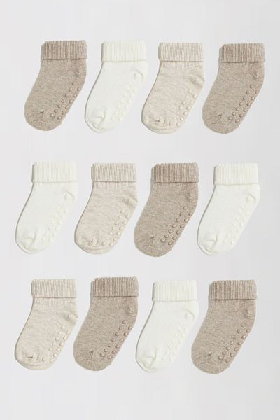 MEM SOCKS Пакет от 12 органични памучни противоплъзгащи детски чорапи