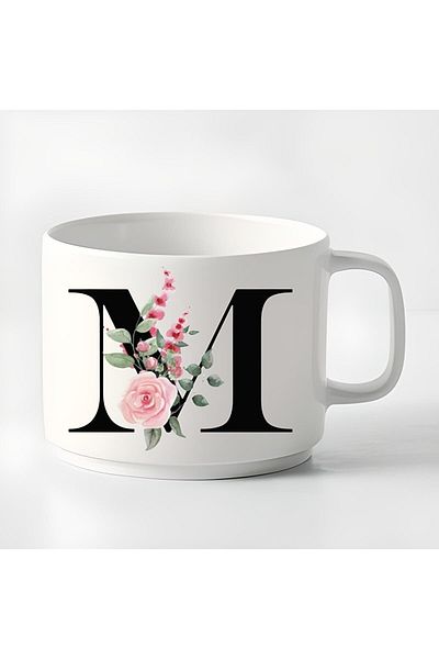 GünayStore Double Turkish Coffee Cup & Espresso M Initial Small Mug 180 Ml