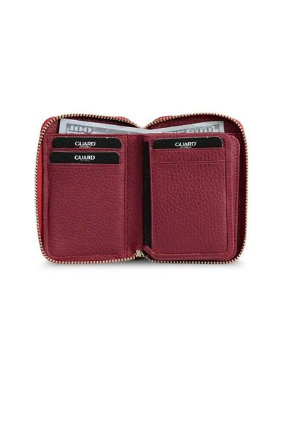 GUARD Zippered Red Genuine Leather Mini Men's Wallet P796