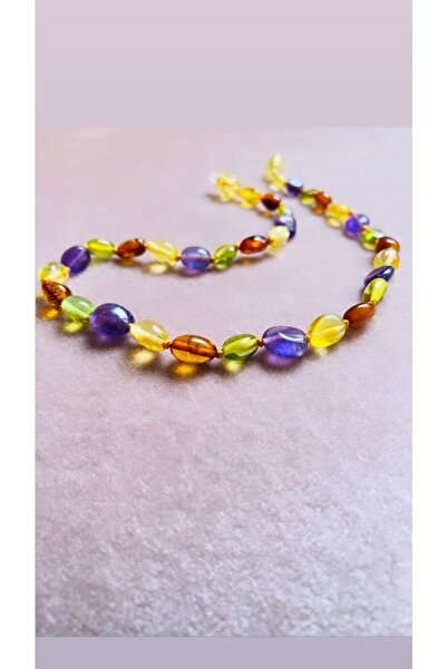 NİSSBEBE Ametist Taşlı Orjinal Baltık Damla Kehribar Kolye