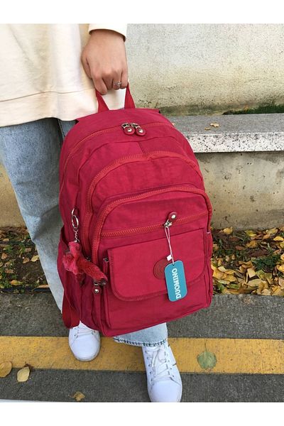 DUOMİNO Crinkle Fabric Water Resistant Large Size Red Clinker Backpack/laptop Travel School Bag
