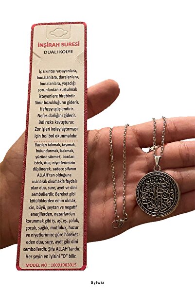 Genel Markalar Inşirah Suresi Dini Motifli Işlemeli Kolyeler Gümüş Kaplama Ka...