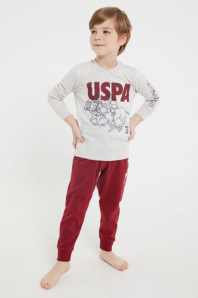 U.S. Polo Assn. Base. Polo Assn Licensed Horses Beige Boy's Ribbed Long Sleeve Pajama Set