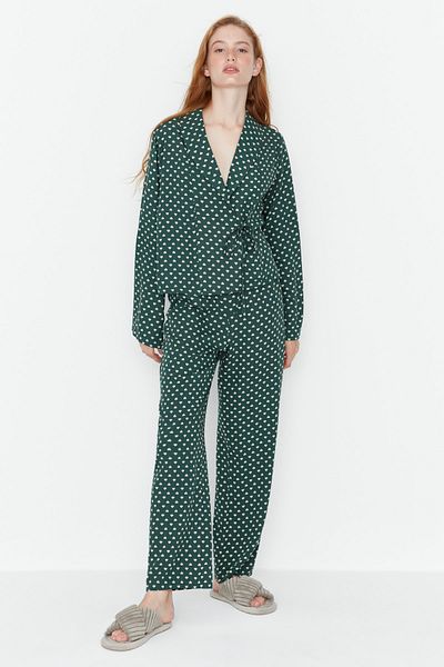 Trendyol Collection Green Heart Tie Detail Viscose Woven Pajamas Set Thmaw22Pt0300