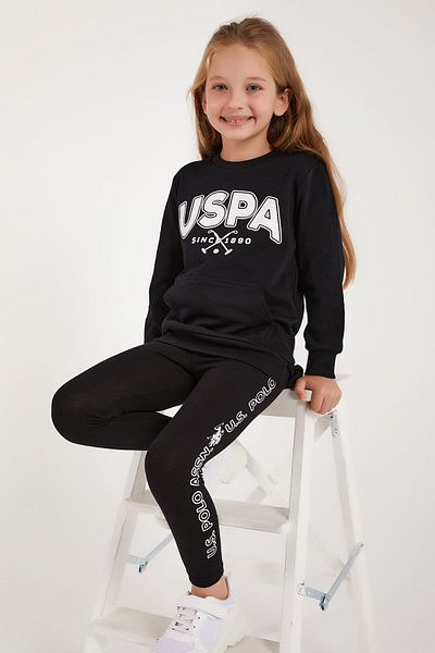 U.S. Polo Assn. Baza. Set colanți cu buzunar cangur pentru fetiță, cu licență Polo Assn