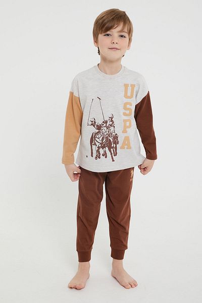 U.S. Polo Assn. Σετ πιτζάμες με μακρυμάνικο μπεζ αγοριού με άδεια χρήσης