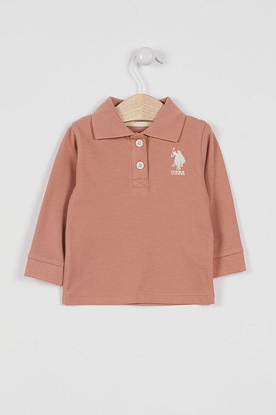 U.S. Polo Assn. Baza. Hanorac cu guler cu mânecă lungă pentru bebeluși, maro deschis, cu licență Polo Assn