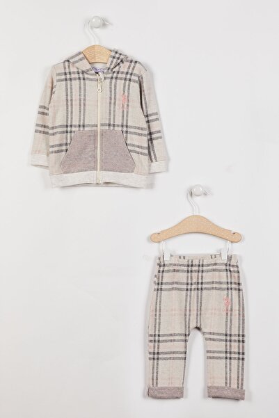 U.S. Polo Assn. U.s. Polo Assn Lisanslı Ekoseli Kremmelanj Kız Bebek Uzun Kol...