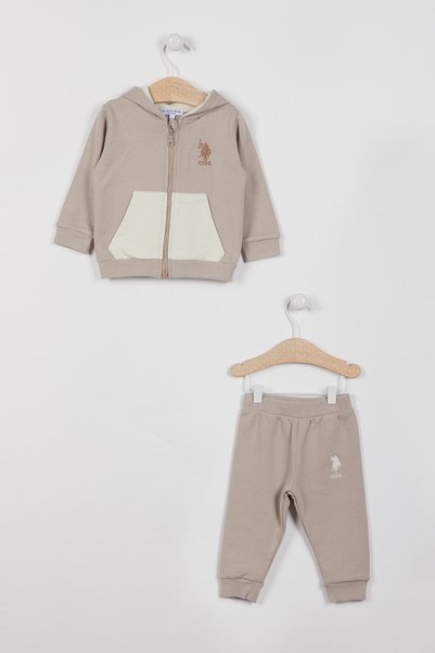 U.S. Polo Assn. U.s. Polo Assn Lisanslı Bej Erkek Bebek Uzun Kol 3'lü Takım