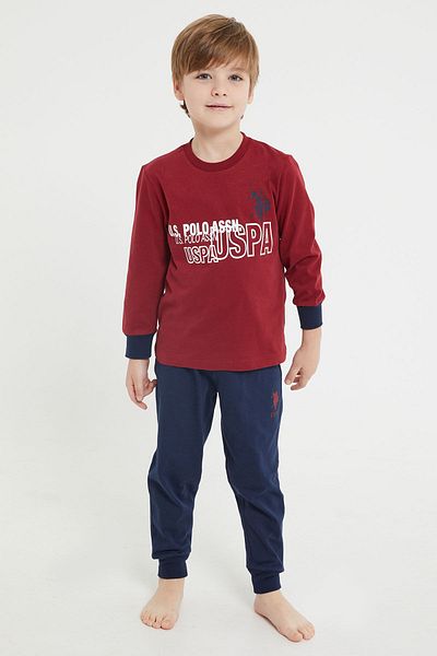 U.S. Polo Assn. 1162v2 Licensed Claret Red Boy σετ γυμναστικής με ραβδώσεις