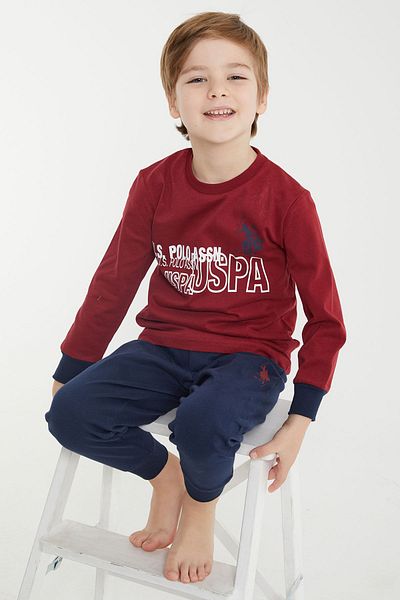 U.S. Polo Assn. 1162v2 Licensed Claret Red Boy σετ γυμναστικής με ραβδώσεις