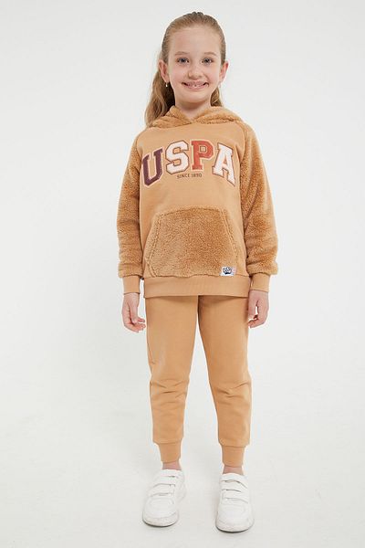 U.S. Polo Assn. Us Polo Assn Camel Girl's Fleece Tracksuit Us1227-dg1227