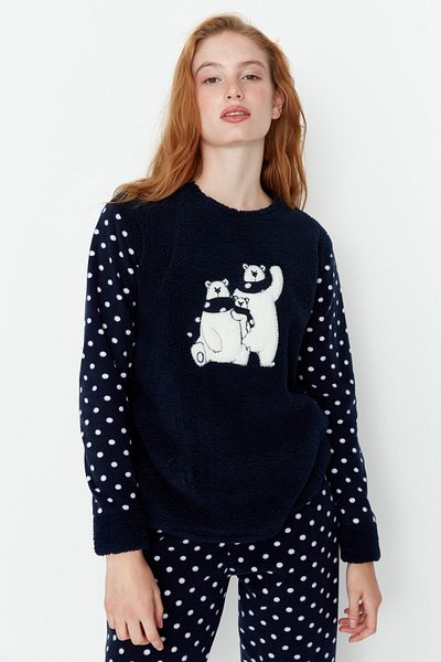 Trendyol Collection Navy Embroidered Plush Winter Knitted Pajamas Set Thmaw21Pt0665