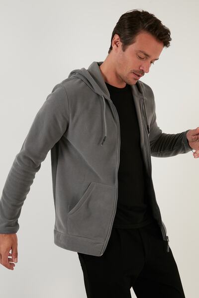 Buratti Regular Fit Kapüşonlu Cepli Kışlık Şardonlu Polar Hırka Erkek Hırka 5...