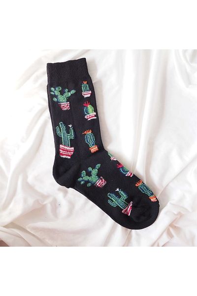 Planet Butik Cactus Patterned Black Socks