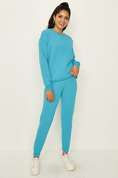 Select Moda Pantaloni de sport de damă, albastru, tricotați, de bază, pentru jogger