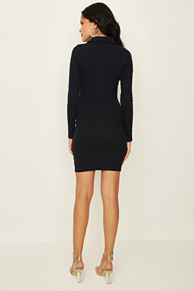 Select Moda Rochie de damă, albastru bleumarin, cu detaliu cu nasturi